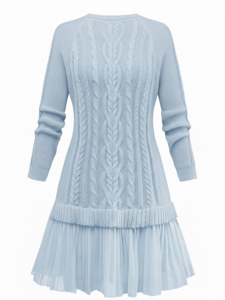 1940s Solid Cable Knit Pleated Hem Sweater Dress, vintage dress, retro fashion - perfect for women who love vintage and retro fashion