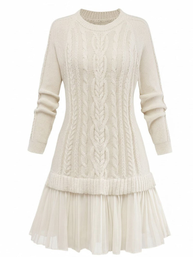 1940s Solid Cable Knit Pleated Hem Sweater Dress, vintage dress, retro fashion - perfect for women who love vintage and retro fashion