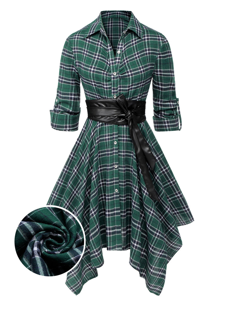 1950s 3/4 Sleeve Plaid Belt Dress — vintage elegance for the modern woman