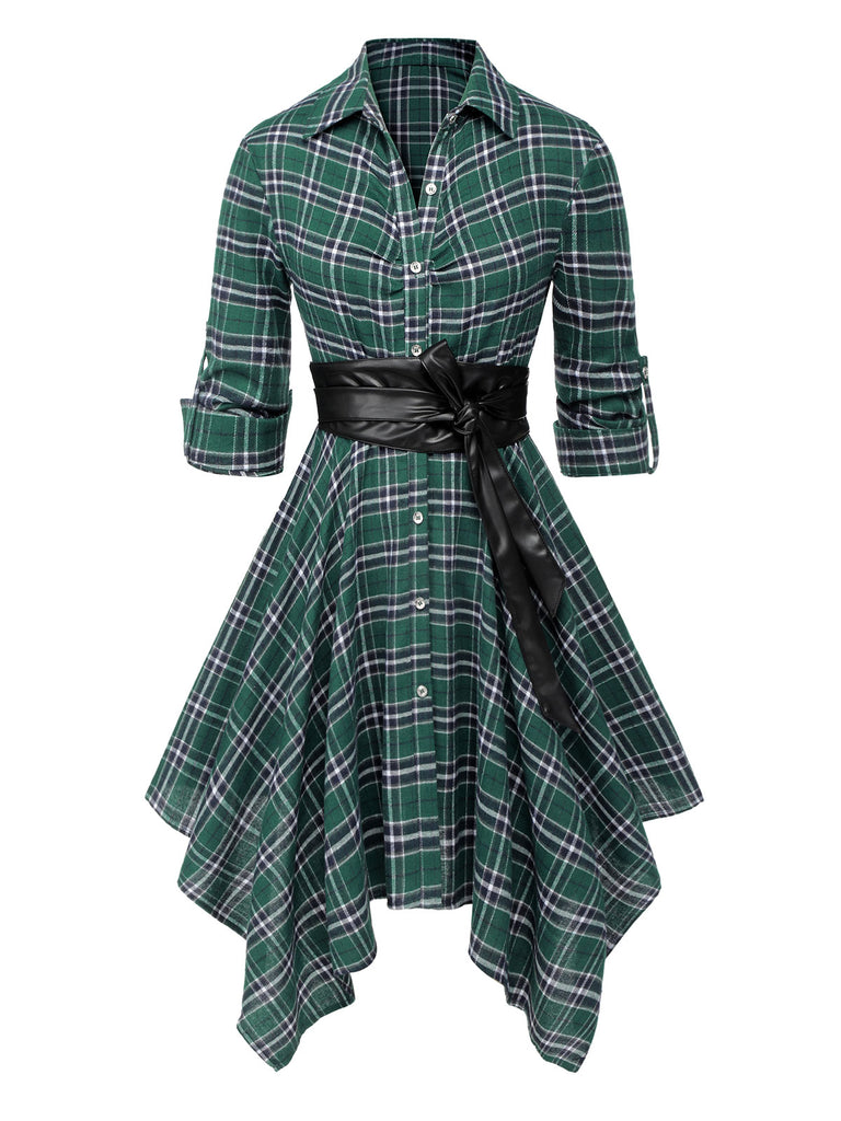 1950s 3/4 Sleeve Plaid Belt Dress: timeless style reimagined