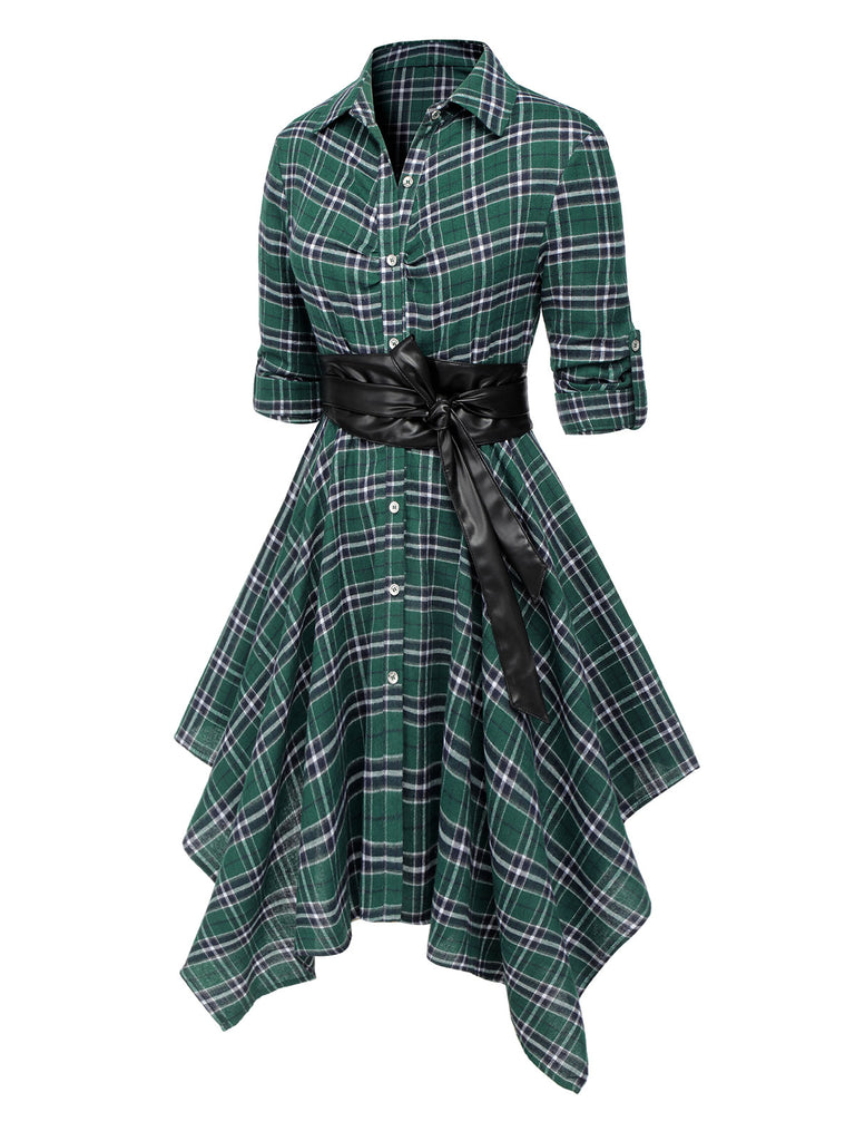 1950s 3/4 Sleeve Plaid Belt Dress — vintage elegance for the modern woman