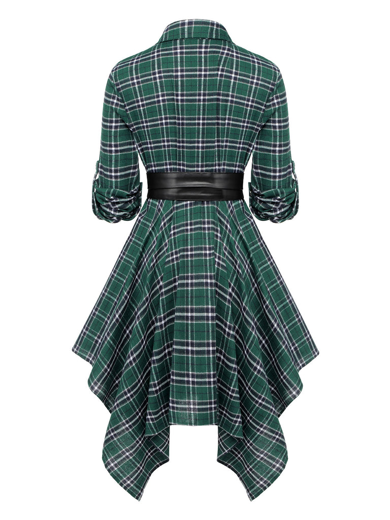 1950s 3/4 Sleeve Plaid Belt Dress: timeless style reimagined