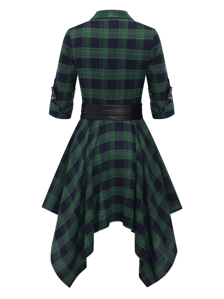 1950s 3/4 Sleeve Plaid Belt Dress — a 1950s silhouette that turns sidewalks into runways