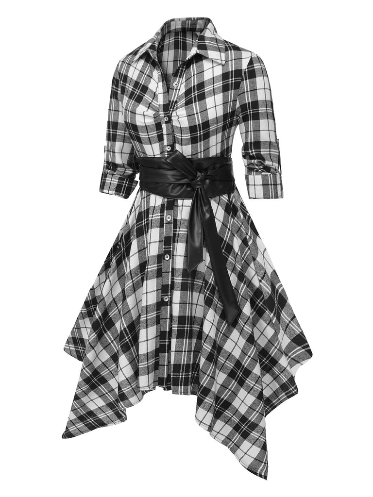 1950s 3/4 Sleeve Plaid Belt Dress — vintage elegance for the modern woman