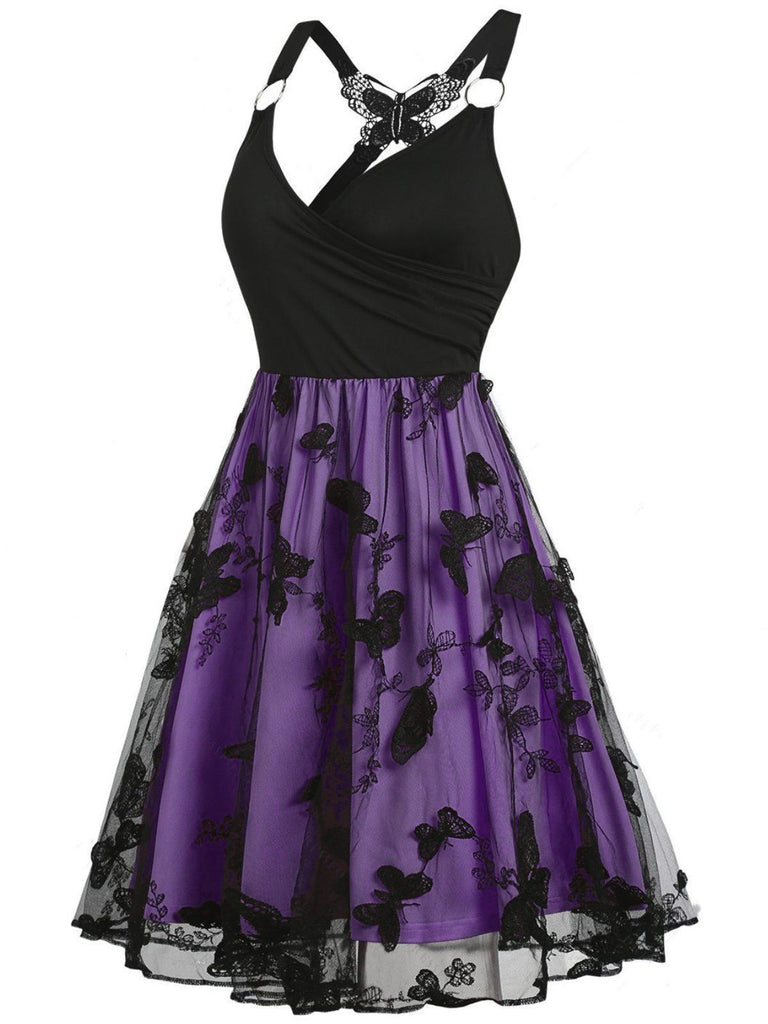 1950s 3D Butterfly Embroidered Patchwork Dress - vintage dress, retro fashion, rockabilly