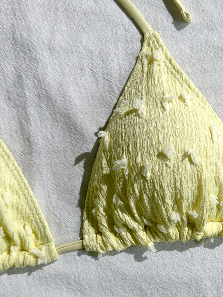 3PCS Yellow 1950s Textured Halter Bikini Set & Shorts - vintage fashion, retro style, elegant red