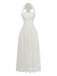 1950s Backless Fitted Waist Halter Solid Long Dress