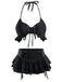 Black 1950s Halter Lace Up Bikini Set & Tiered Cover Up - vintage fashion, retro style, classic black