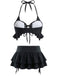 Black 1950s Halter Lace Up Bikini Set & Tiered Cover Up - vintage fashion, retro style, classic black