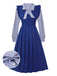 2Pcs Blue 1950s Tie Neck Stripes Blouse & Ruffles Vest Dress - vintage dress, retro fashion, rockabilly