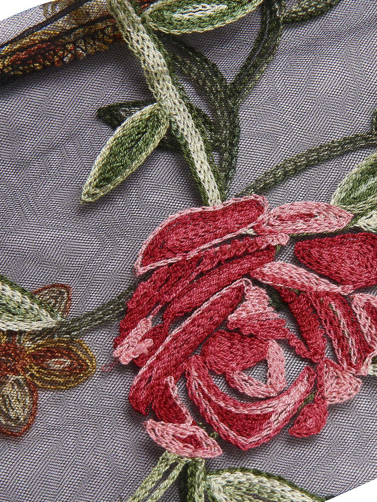 1950s Tie Neck Floral Embroidered Sheer Sleeves Blouse - vintage fashion, retro style, elegant red
