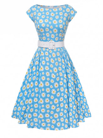 1950s-Boat-Neck-Belted-Floral-Dress, vintage, retro, dress