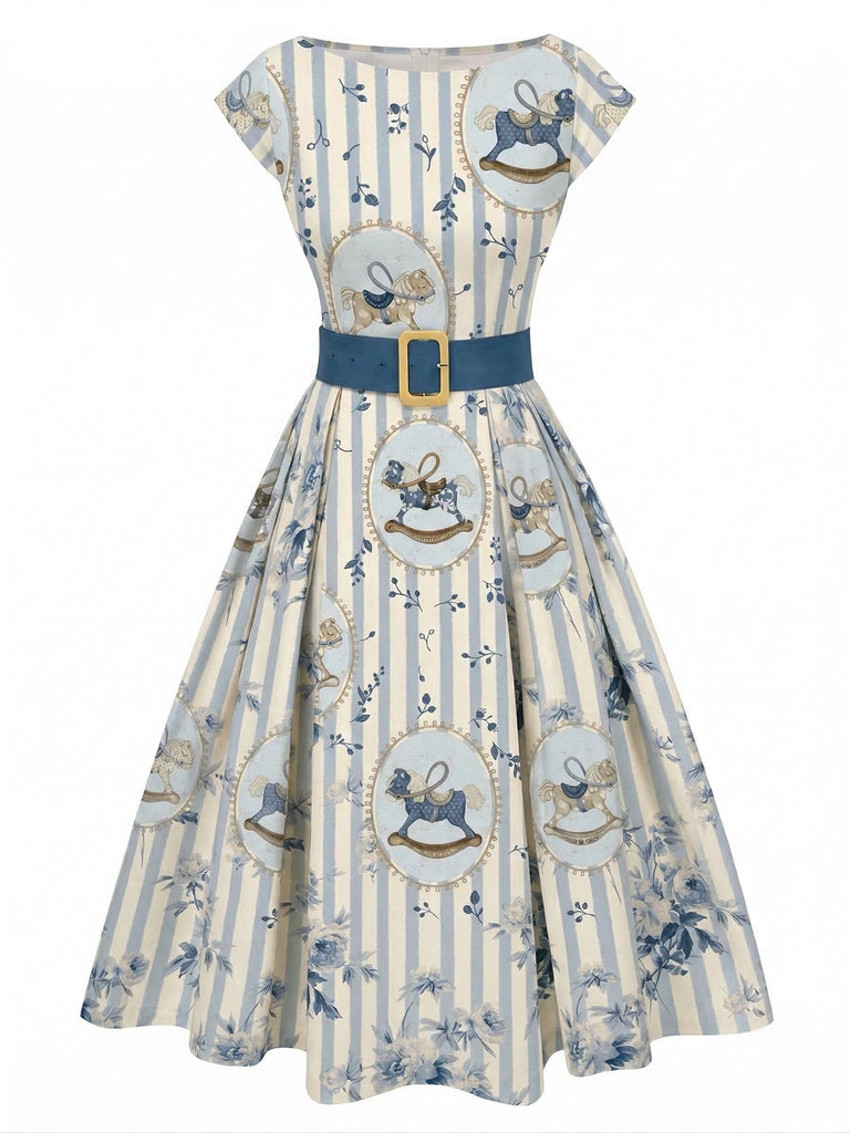 1950s-Boat-Neck-Belted-Floral-Dress, vintage, retro, dress