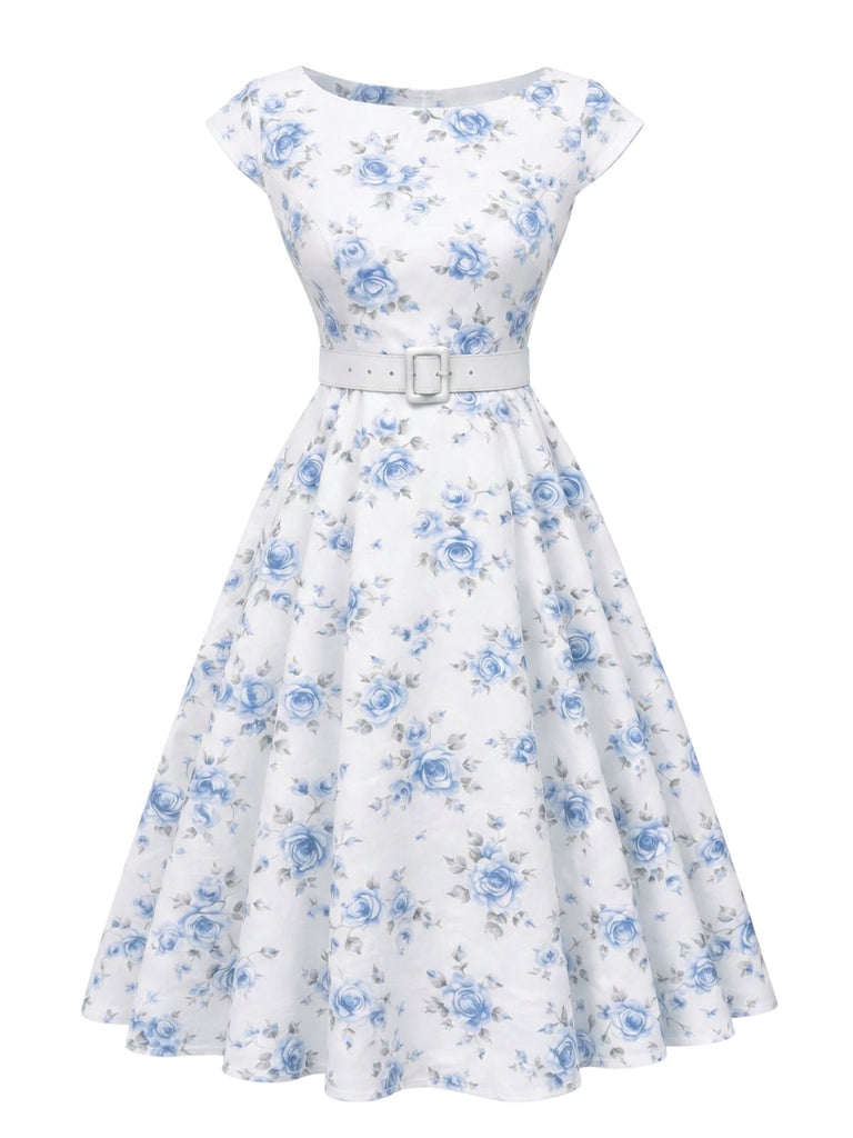 1950s-Boat-Neck-Belted-Floral-Dress, vintage, retro, dress