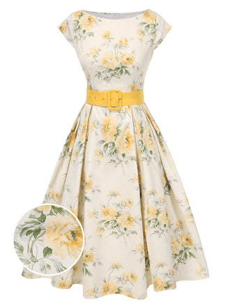 1950s-Boat-Neck-Belted-Floral-Dress, vintage, retro, dress