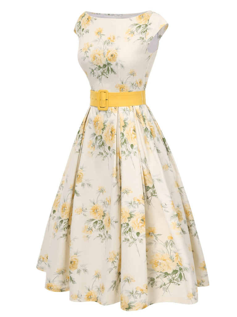 1950s-Boat-Neck-Belted-Floral-Dress, vintage, retro, dress