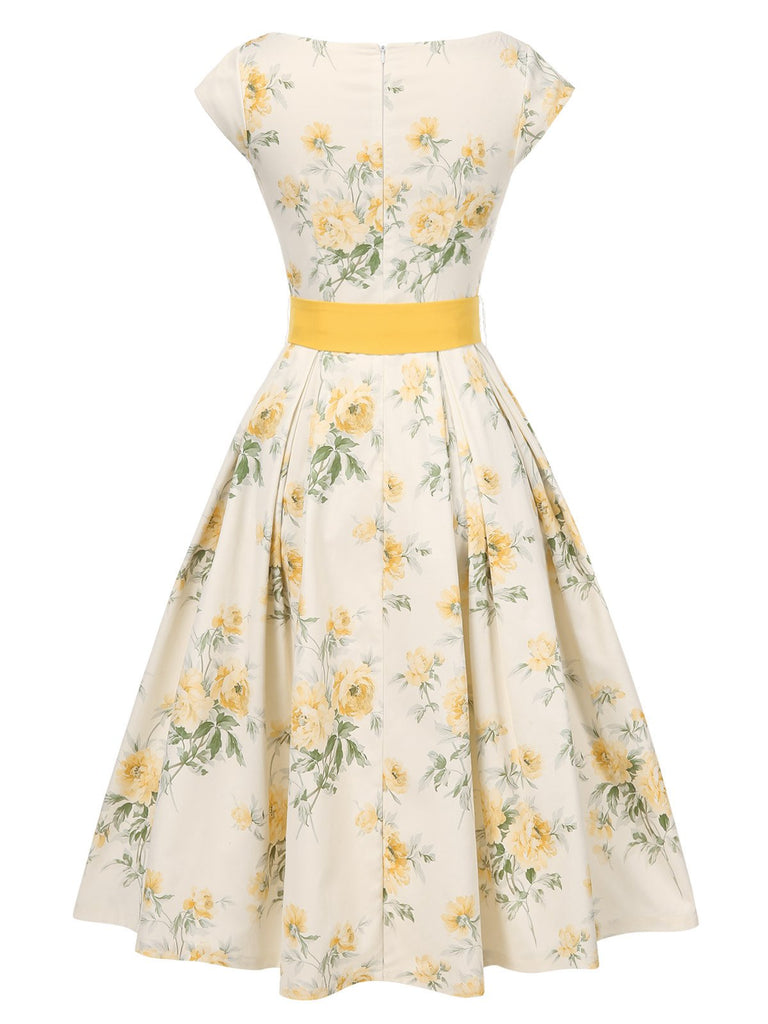 1950s-Boat-Neck-Belted-Floral-Dress, vintage, retro, dress