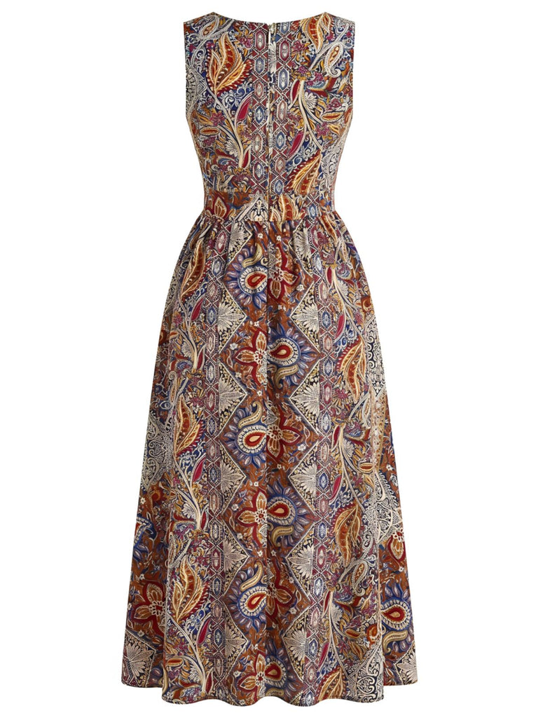 1970s Bohemian Paisley V-Neck Sleeveless High-Low Romper - vintage romper, retro jumpsuit for vintage lovers