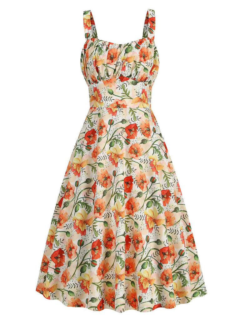 1950s Botanical Print Strap High Waist Dress: where 1950s romance meets her modern spirit