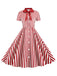 1950s Bow Collar Striped Dots Swing Dress — the kind of 1950s dress that makes strangers smile