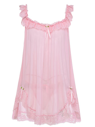 1950s Bow Lace Trim Sheer Mesh Babydoll Nightgown - vintage nightgown, retro sleepwear