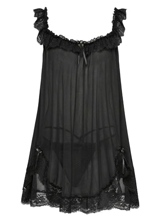 1950s Bow Lace Trim Sheer Mesh Babydoll Nightgown - vintage nightgown, retro sleepwear