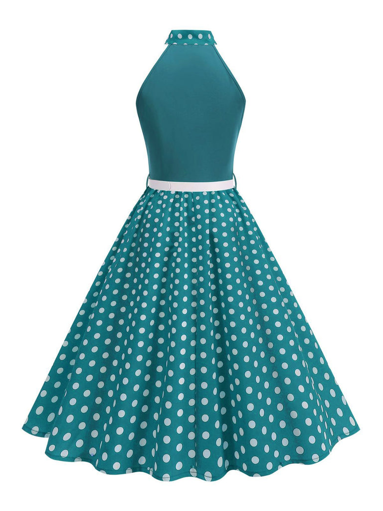 1950s Bow Tie Neck Polka Dot Belted Dress - vintage dress, retro fashion, rockabilly