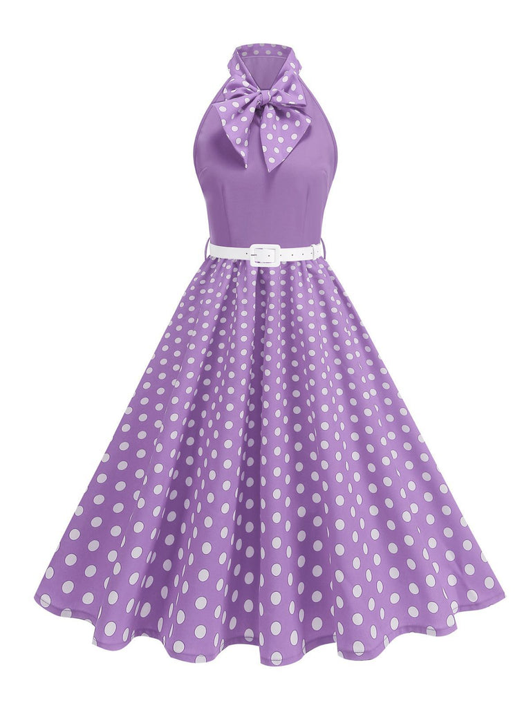 1950s Bow Tie Neck Polka Dot Belted Dress - vintage dress, retro fashion, rockabilly
