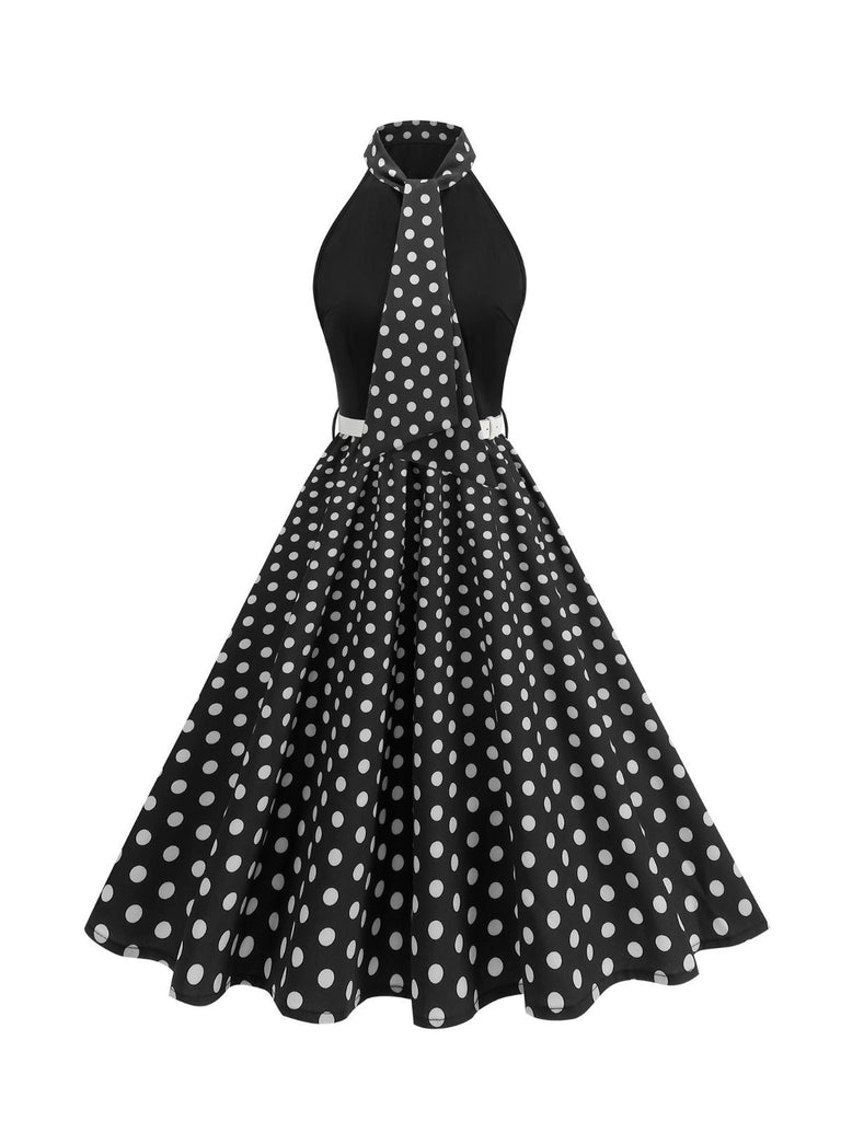 1950s Bow Tie Neck Polka Dot Belted Dress - vintage dress, retro fashion, rockabilly