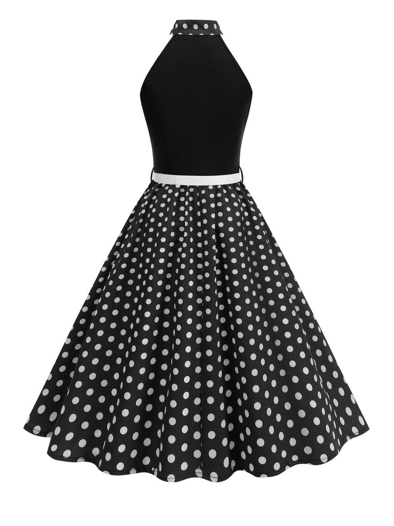 1950s Bow Tie Neck Polka Dot Belted Dress - vintage dress, retro fashion, rockabilly