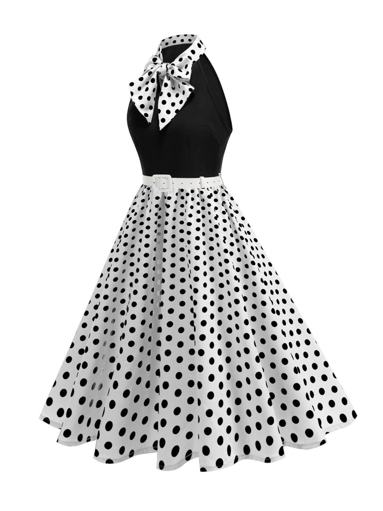 1950s Bow Tie Neck Polka Dot Belted Dress - vintage dress, retro fashion, rockabilly