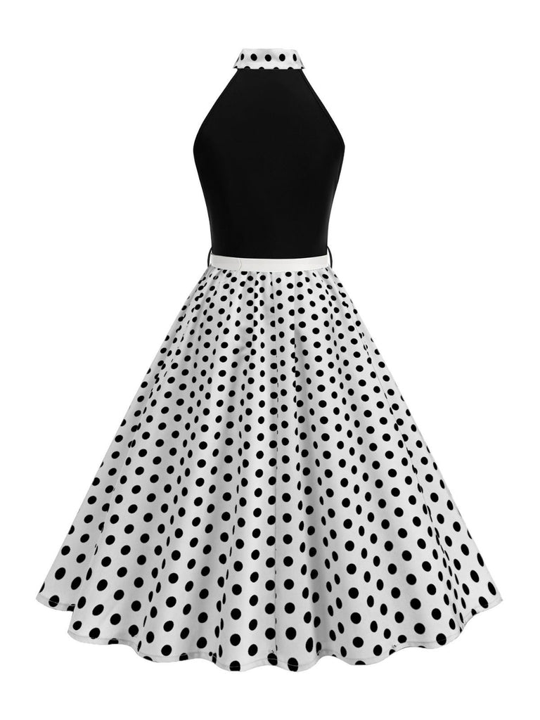 1950s Bow Tie Neck Polka Dot Belted Dress - vintage dress, retro fashion, rockabilly