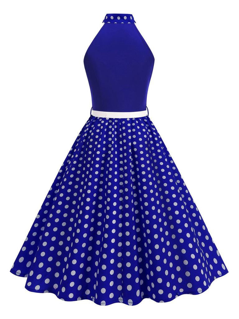 1950s Bow Tie Neck Polka Dot Belted Dress - vintage dress, retro fashion, rockabilly