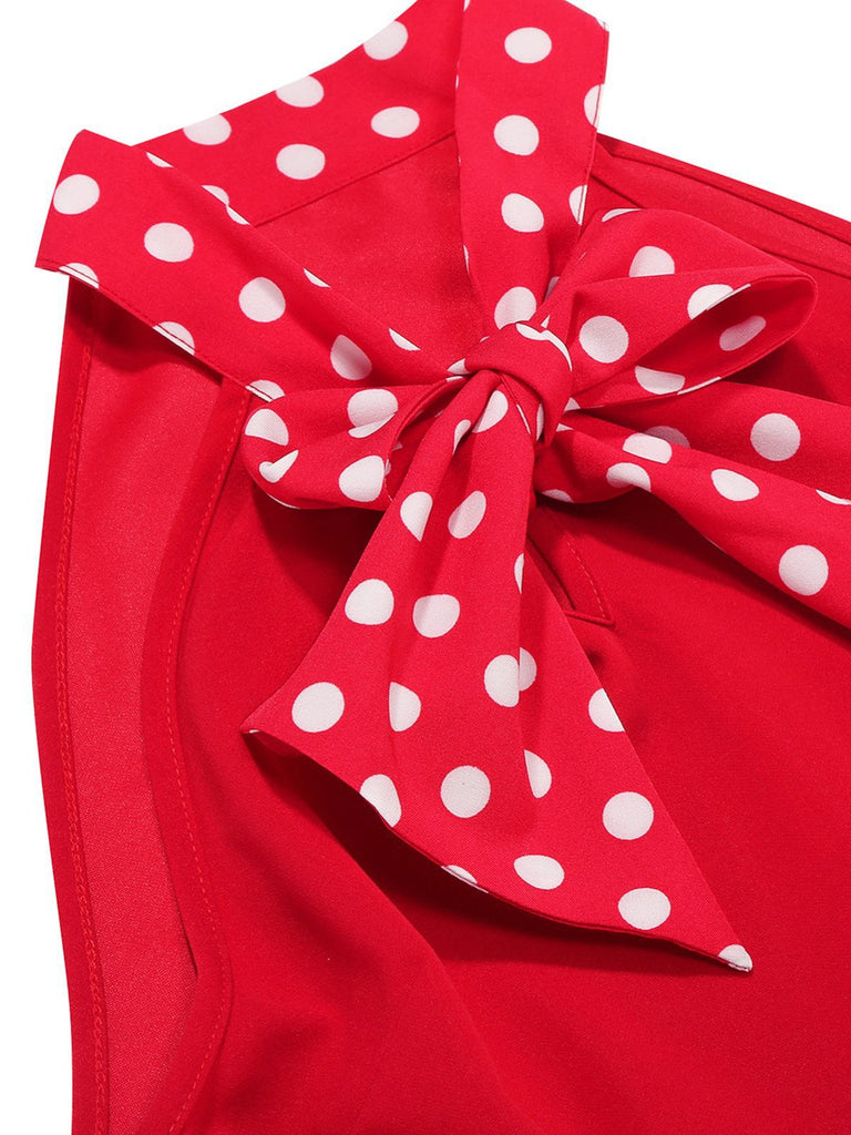 1950s Bow Tie Neck Polka Dot Belted Dress - vintage dress, retro fashion, rockabilly