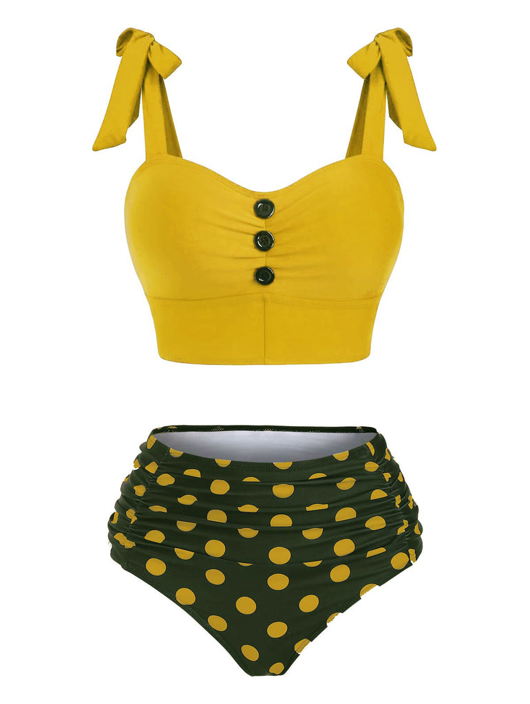 1950s Bowknot Spaghetti Strap Button Bikini: timeless style reimagined