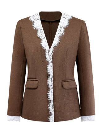 Brown 1950s Lace Patchwork Long Sleeve Button Jacket - vintage fashion, retro style