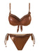 Brown 1950s Shiny Rhinestones Headed Ruffle Bikini Set - vintage fashion, retro style