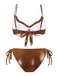 Brown 1950s Shiny Rhinestones Headed Ruffle Bikini Set - vintage fashion, retro style