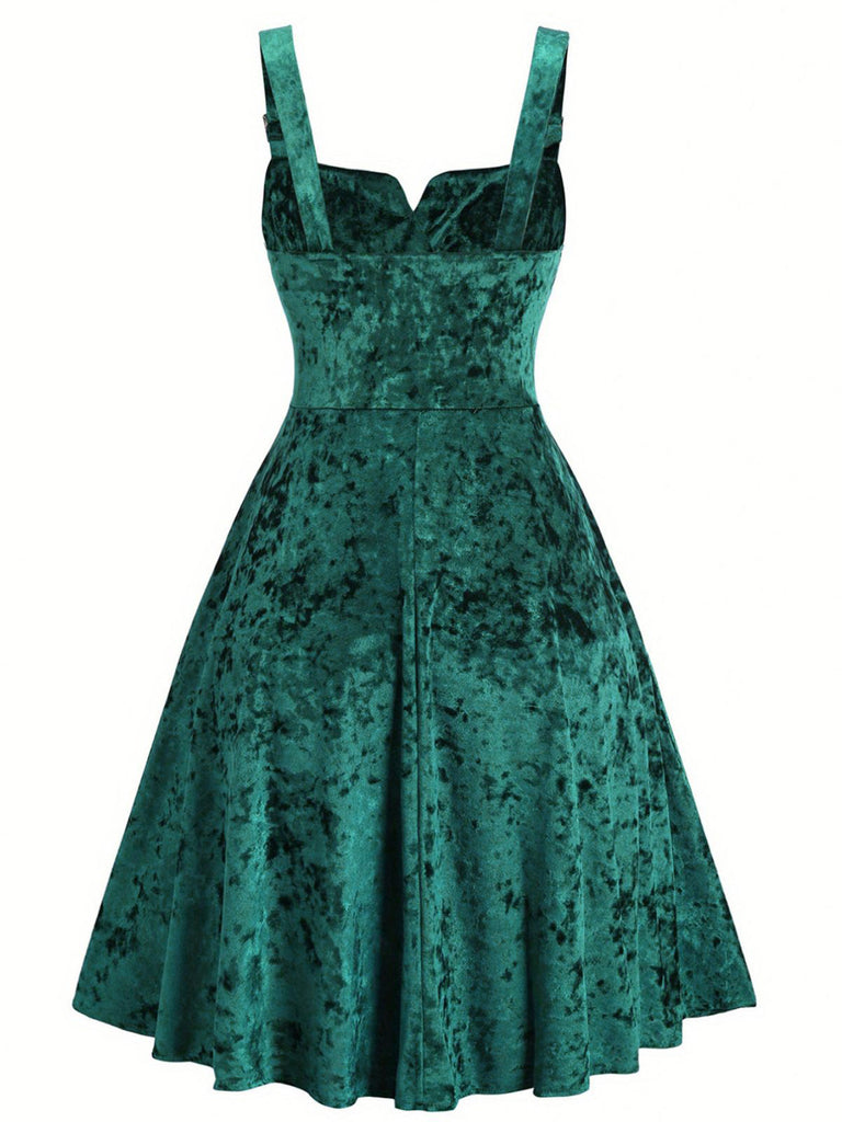 1950s Buckle Strap Velvet Sleeveless Dress - vintage dress, retro fashion, rockabilly