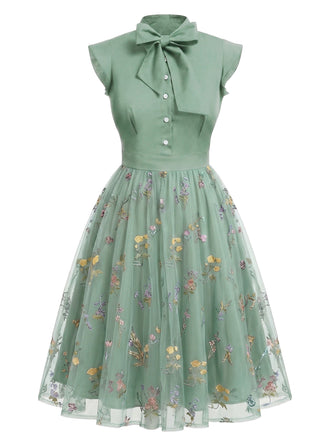 [Pre-Sale] Green 1950s Floral Patchwork Vintage Dress, vintage dress, retro fashion, rockabilly, pin-up fashion - perfect for women who love vintage and retro fashion