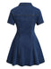 Blue 1950s Button Lapel Short Sleeve Denim Dress, vintage dress, retro fashion, rockabilly, pin-up fashion - perfect for women who love vintage and retro fashion