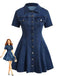Blue 1950s Button Lapel Short Sleeve Denim Dress, vintage dress, retro fashion, rockabilly, pin-up fashion - perfect for women who love vintage and retro fashion