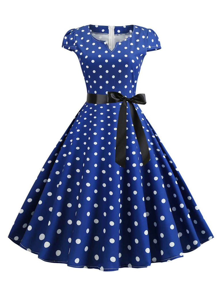 1950s Cap Sleeve Polka Dot Belted Dress: where 1950s romance meets her modern spirit