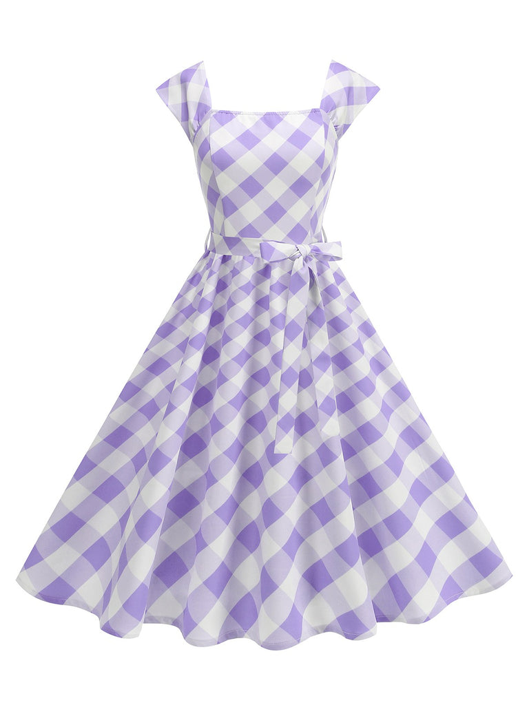 1950s Cap Sleeves Argyle Plaid Swing Dress — a 1950s silhouette that turns sidewalks into runways