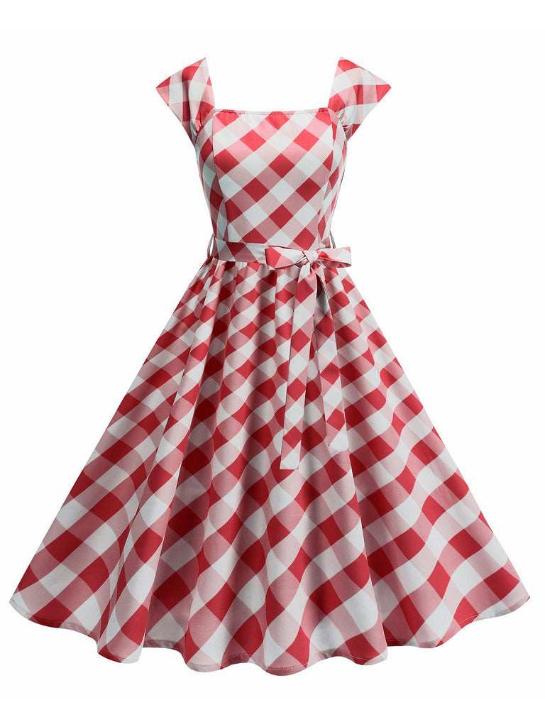 1950s Cap Sleeves Argyle Plaid Swing Dress — the kind of 1950s dress that makes strangers smile