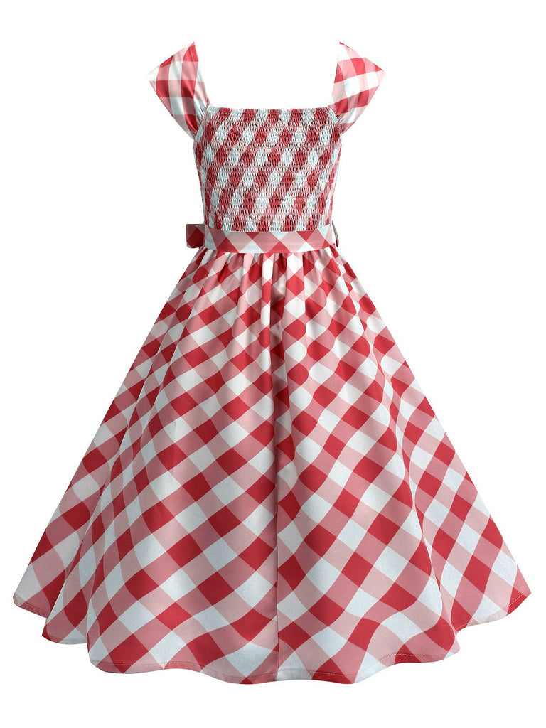 She slips into this 1950s Cap Sleeves Argyle Plaid Swing Dress and suddenly it's a 1950s daydream