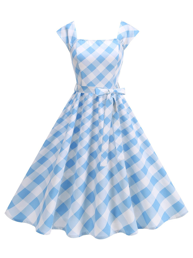 1950s Cap Sleeves Argyle Plaid Swing Dress: where 1950s romance meets her modern spirit
