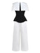2PCS Black & White 1950s Cape Collar ColorBlock Top & Pants - vintage fashion, retro style, classic black