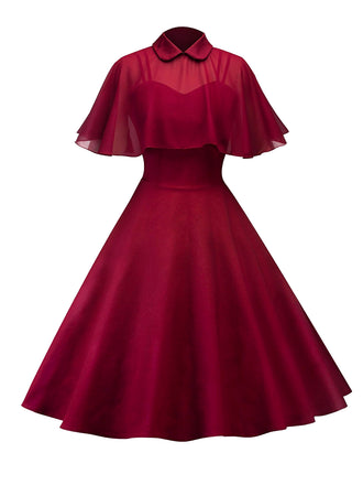 1950s Cape Patchwork Swing Dress, classic 1950s style elegant retro fashion - Image 4