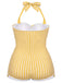 1950s Check Halter Bowknot One-piece Swimsuit: 1950s Riviera elegance, reimagined for her